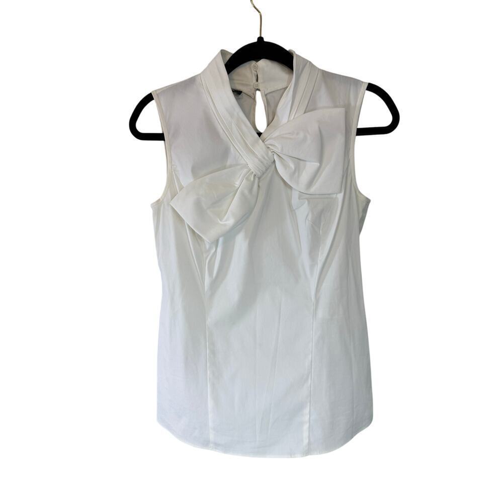 Lafayette 148 stretch cotton bow white tank blouse size 0